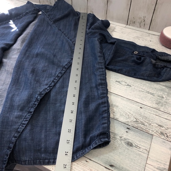 Peck & Peck Chambray Lyocell Open Front Roll Tab Sleeves Blazer Large - Picture 8 of 9